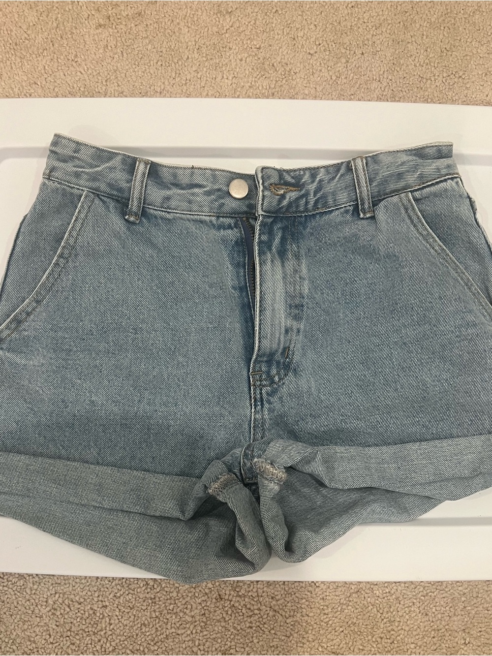 High-Rise Light Blue Denim Women's Shorts